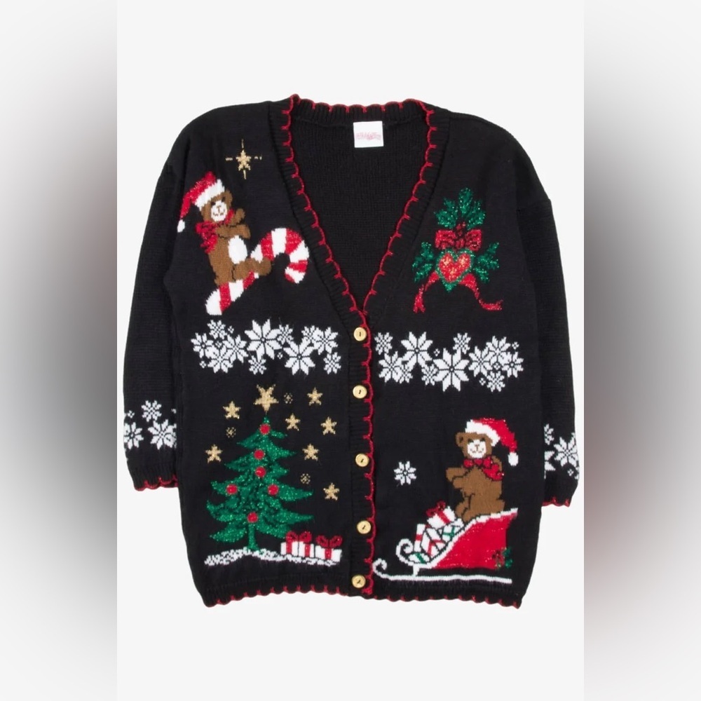 Holiday Time Christmas Cardigan Sweater Santa Claus Size Large